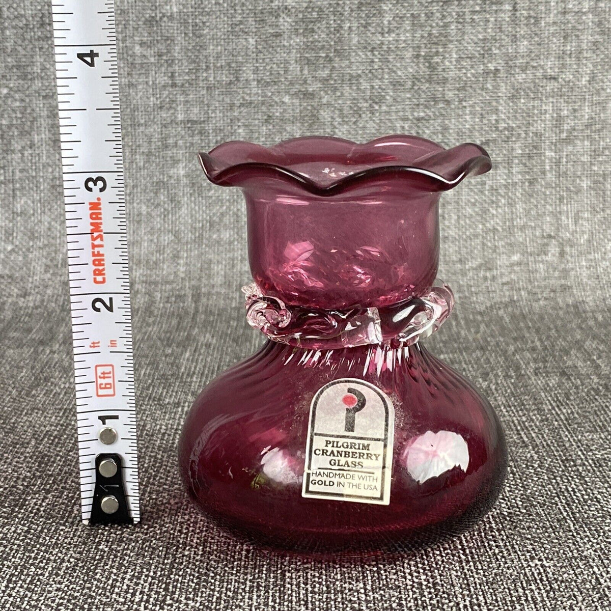 Vintage Pilgrim Cranberry Glass Vases Handmade in USA Lot of 2