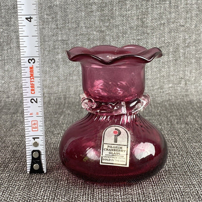 Vintage Pilgrim Cranberry Glass Vases Handmade in USA Lot of 2