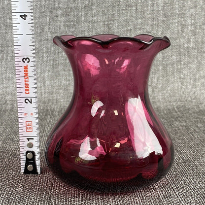 Vintage Pilgrim Cranberry Glass Vases Handmade in USA Lot of 2