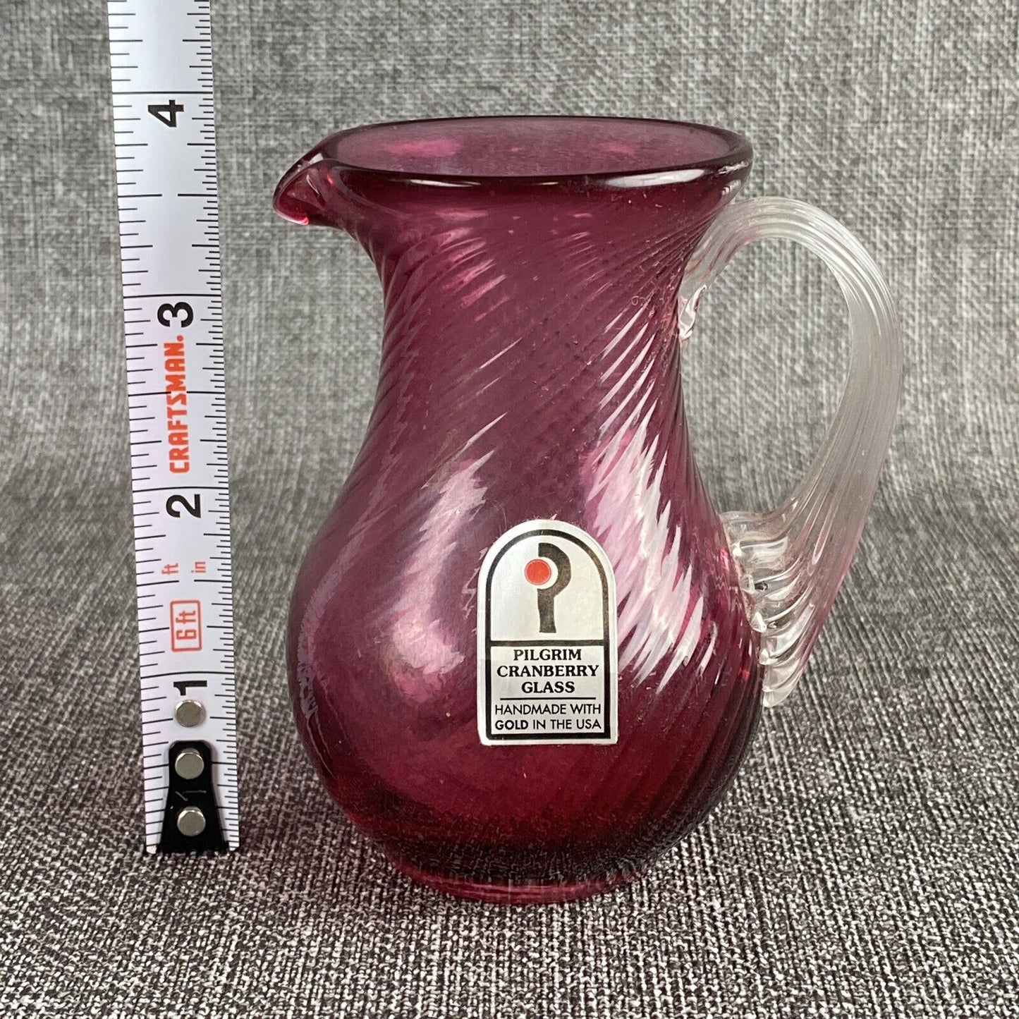 Vintage Pilgrim Cranberry Glass Vase and Pitcher Handmade in USA Lot of 2