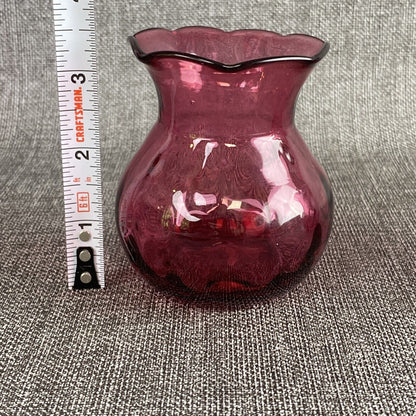 Vintage Pilgrim Cranberry Glass Vase and Pitcher Handmade in USA Lot of 2