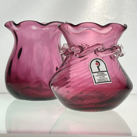 Vintage Pilgrim Cranberry Glass Vases Handmade in USA