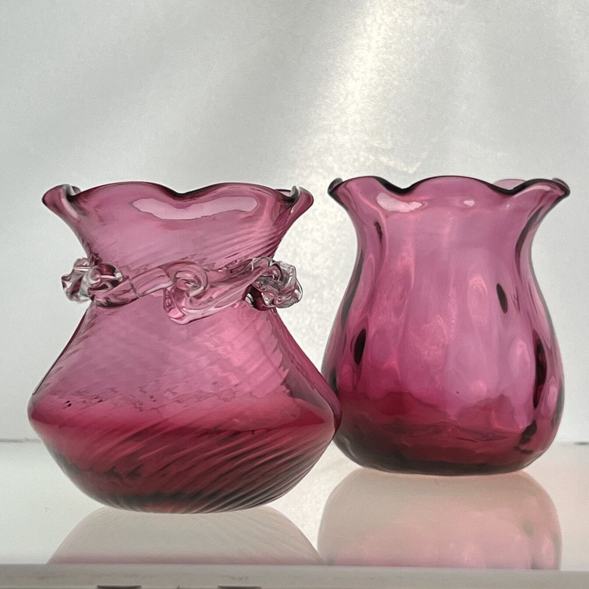 Vintage Pilgrim Cranberry Glass Vases Handmade in USA