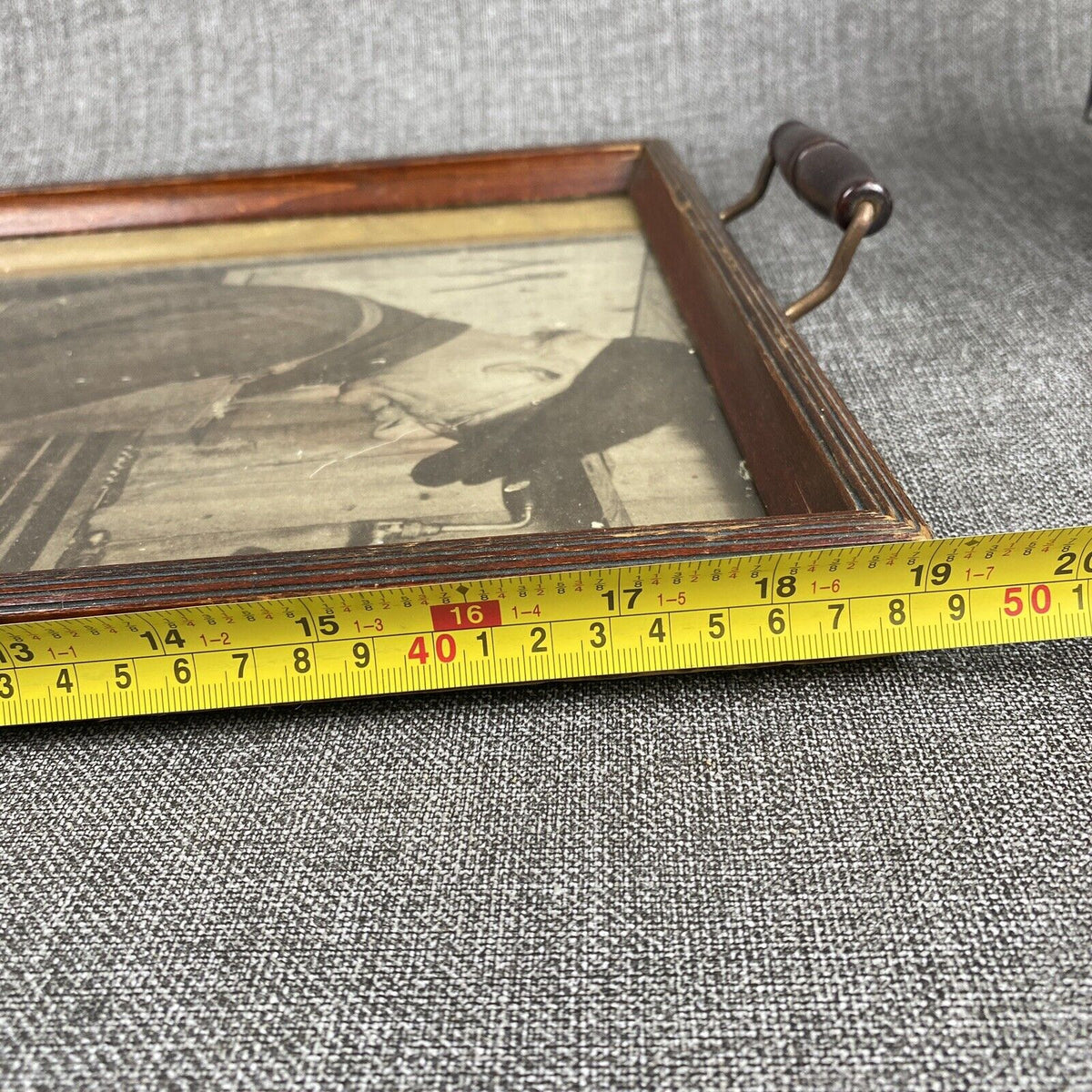 Antique Wood Glass Serving Tray with Woodworker Poster 19"x13"