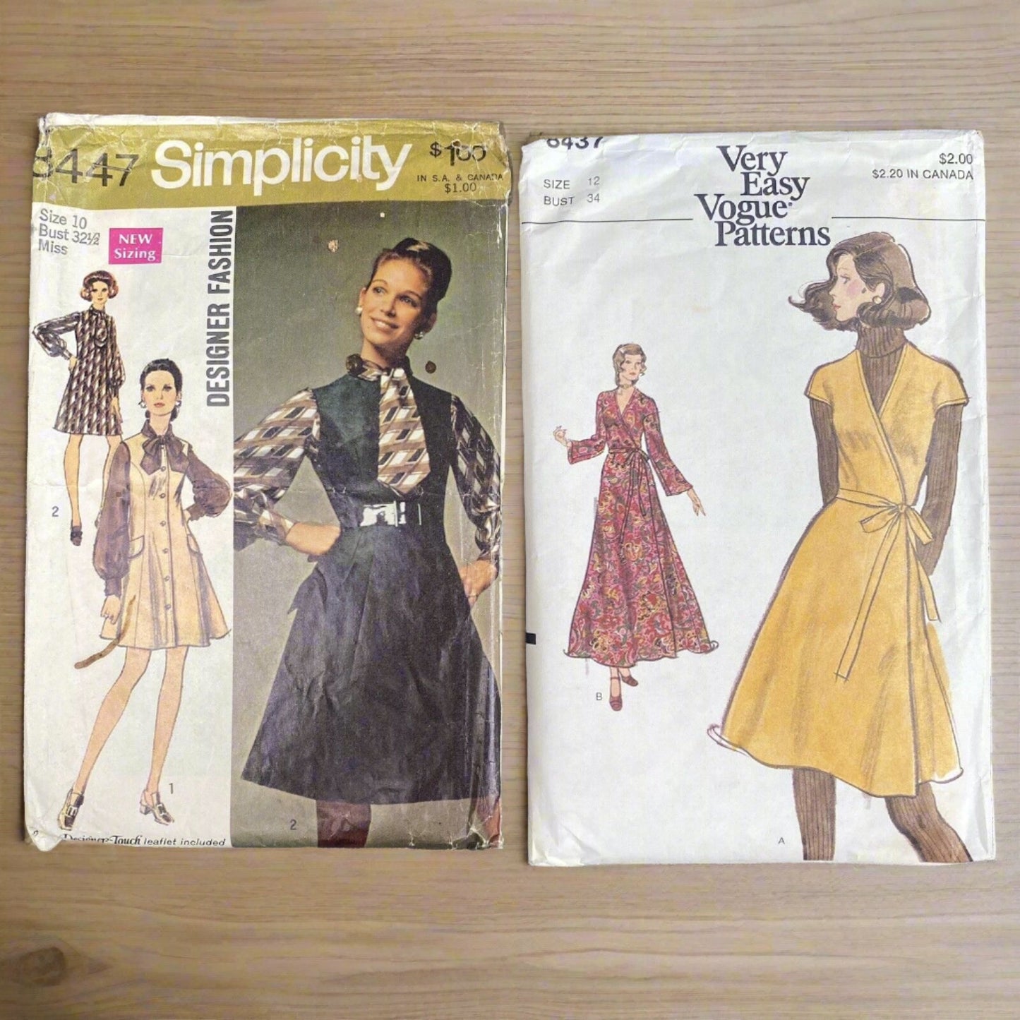 Vintage Women Sewing Patterns 1970s' Vogue 8437 Size 12 Simplicity 8447 size 10