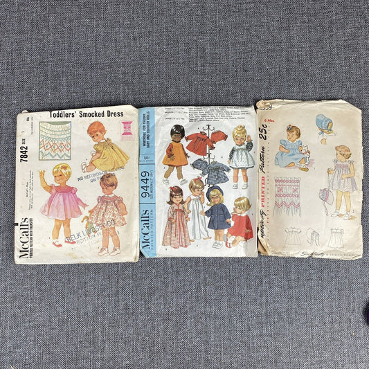 Vintage Toddlers Sewing Patterns 1970's #7842 #9449 #2553 Size 1