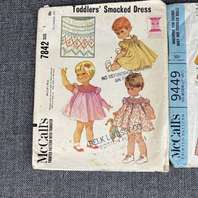 Vintage Toddlers Sewing Patterns 1970's #7842 #9449 #2553 Size 1
