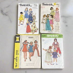 Vintage Kids Girls Sewing Patterns 1970's #3658 #4518 #6054 #6063  Size 6