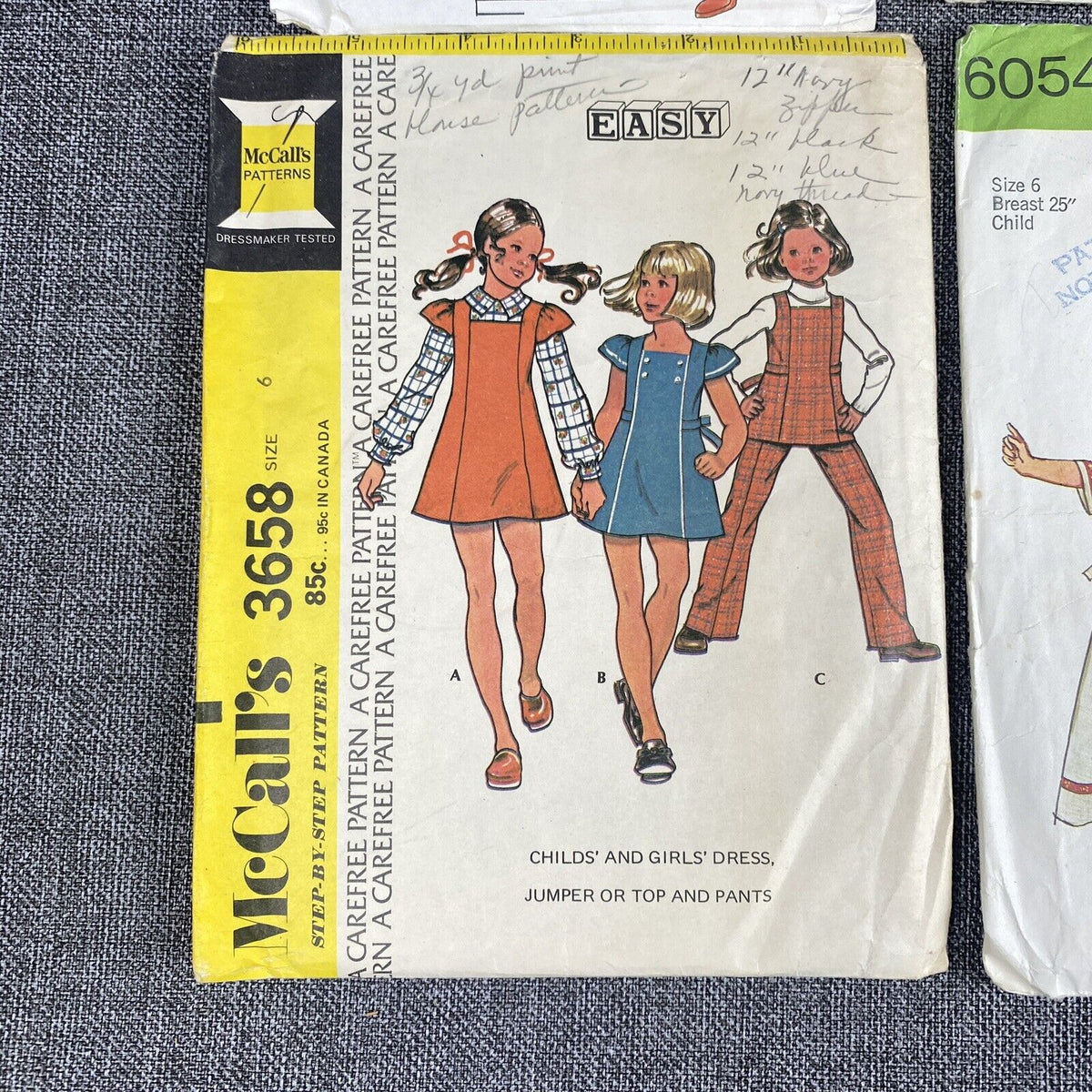 Vintage Kids Girls Sewing Patterns 1970's #3658 #4518 #6054 #6063  Size 6