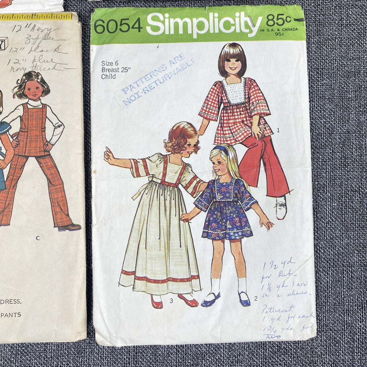 Vintage Kids Girls Sewing Patterns 1970's #3658 #4518 #6054 #6063  Size 6