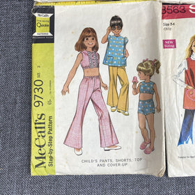 Vintage Children Kids Sewing Patterns 1970's #5534 #9732 #8563 # 9730 Size 2-4
