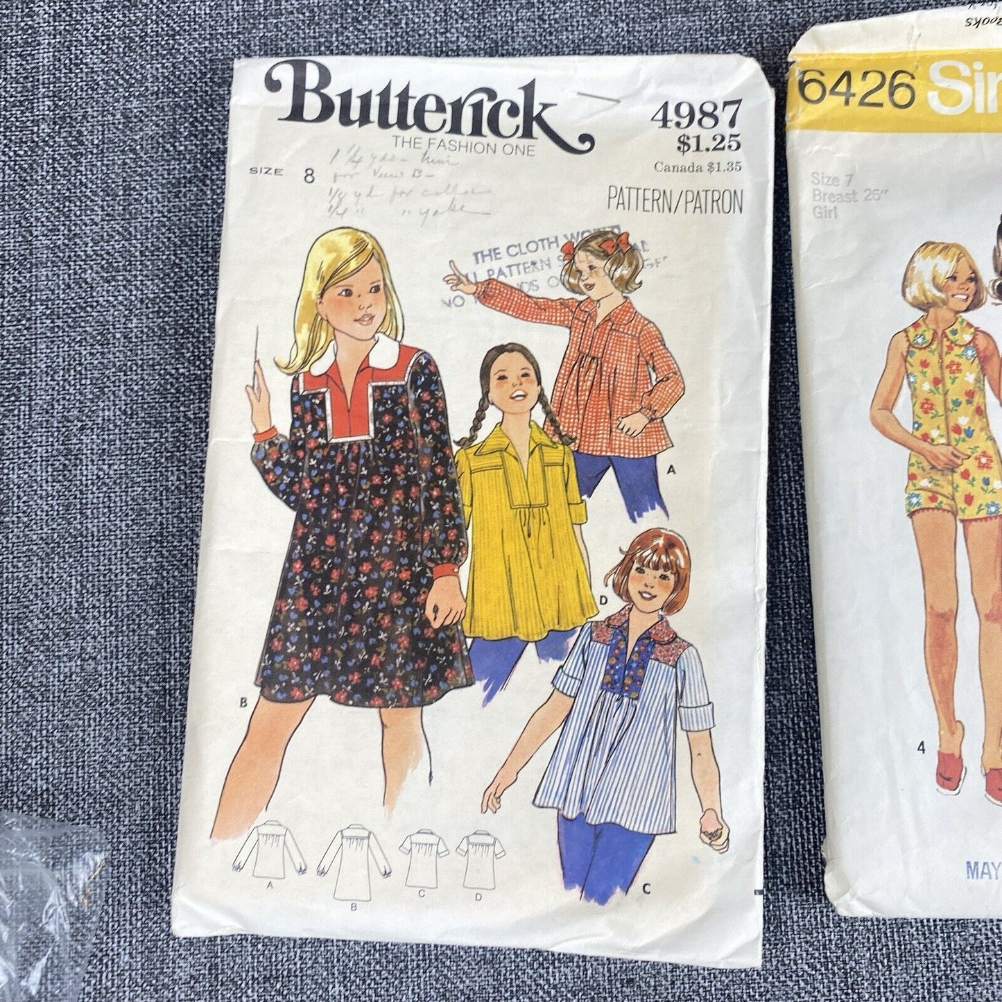 Vintage Girls Sewing Patterns 1970's  #4987 #6426 #7242 Size 8