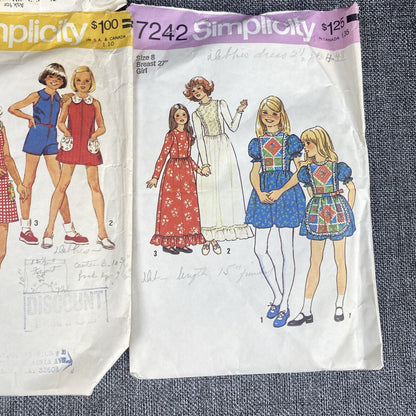 Vintage Girls Sewing Patterns 1970's  #4987 #6426 #7242 Size 8