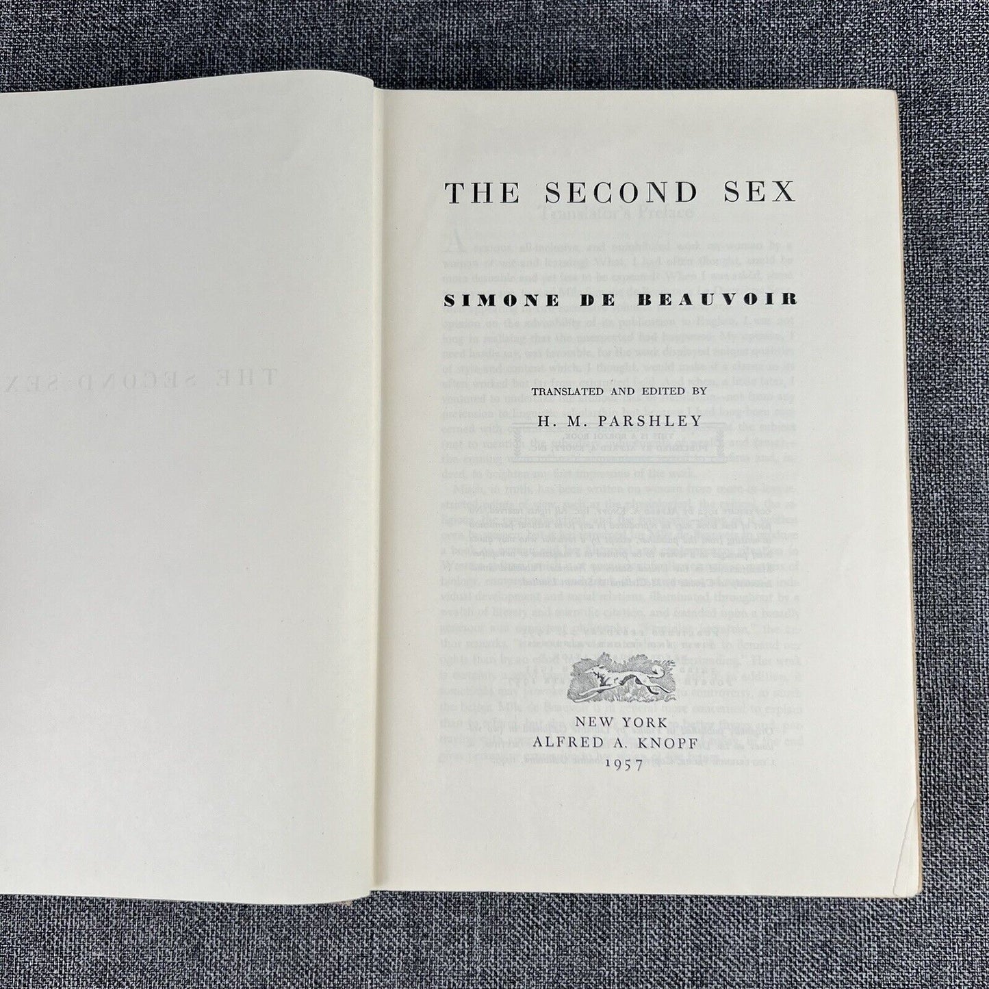 The Second Sex By Simone de Beauvoir Hardback 1957 No Dust Cover