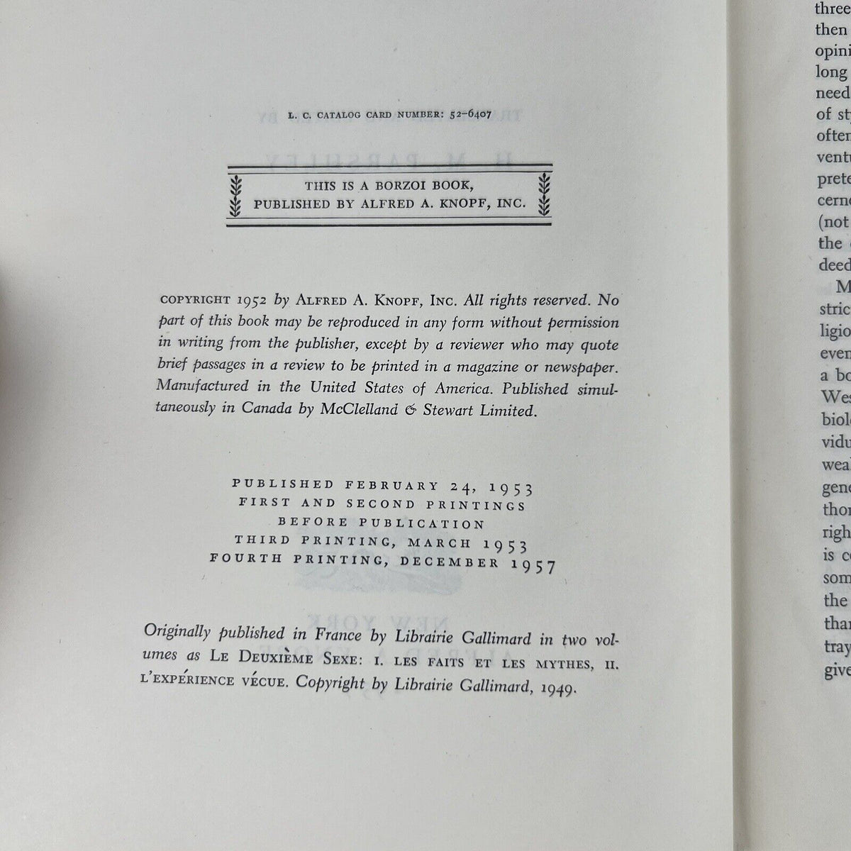 The Second Sex By Simone de Beauvoir Hardback 1957 No Dust Cover