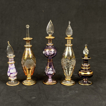 Hand Blown Glass Perfume Bottles Mixed Size 3.5"-5.5" Lot of 5