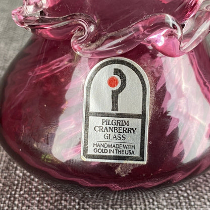 Vintage Pilgrim Cranberry Glass Vase Handmade in USA Lot of 2