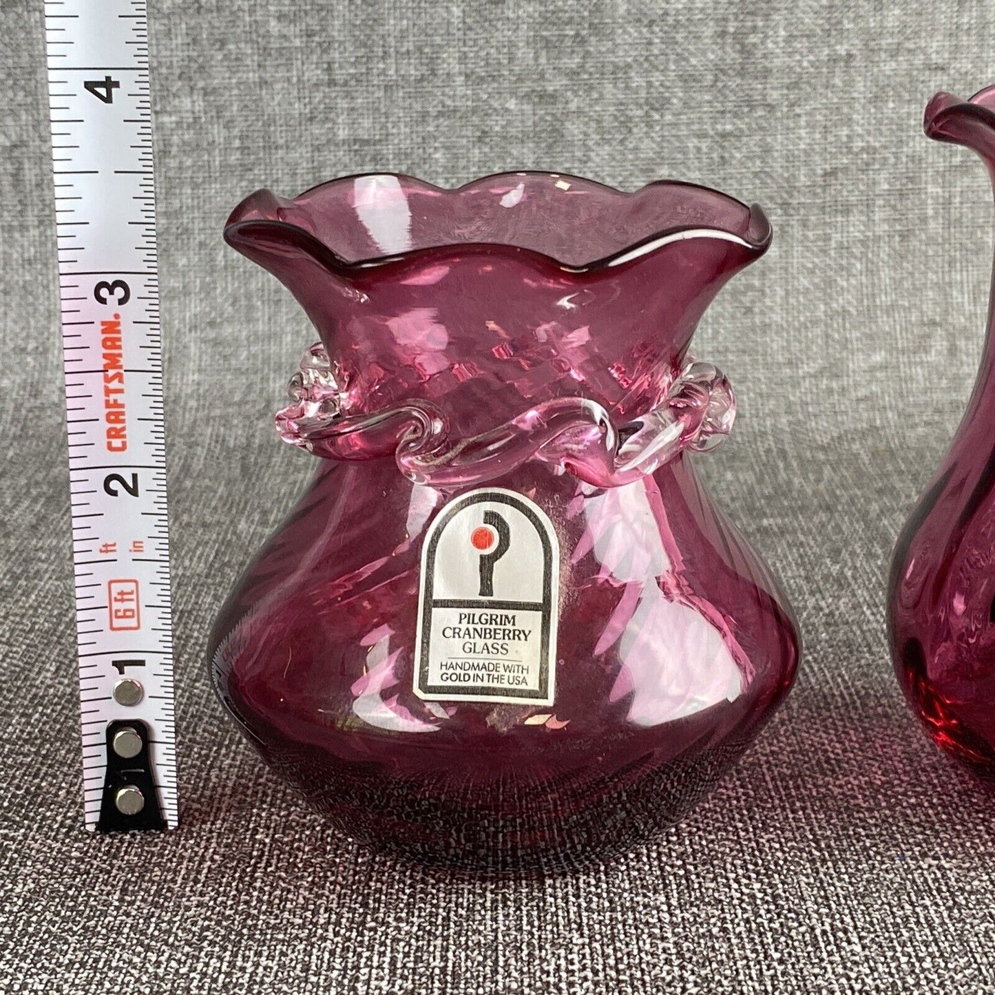 Vintage Pilgrim Cranberry Glass Vase Handmade in USA Lot of 2