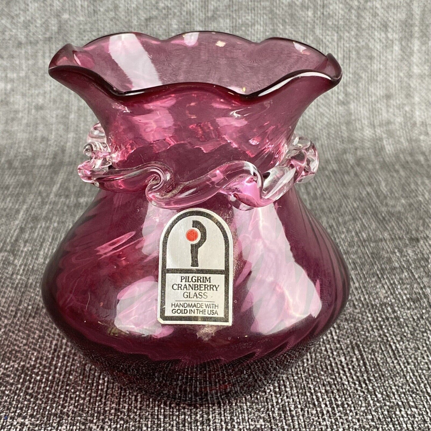 Vintage Pilgrim Cranberry Glass Vase Handmade in USA Lot of 2