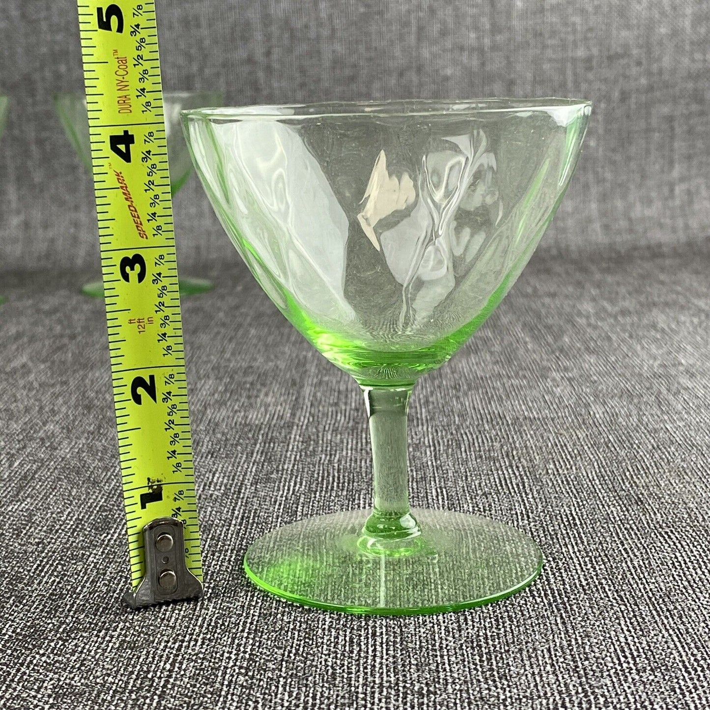 Lot Of 5- Vintage Depression Green Uranium Glass Fluted Low Sherbet 4"