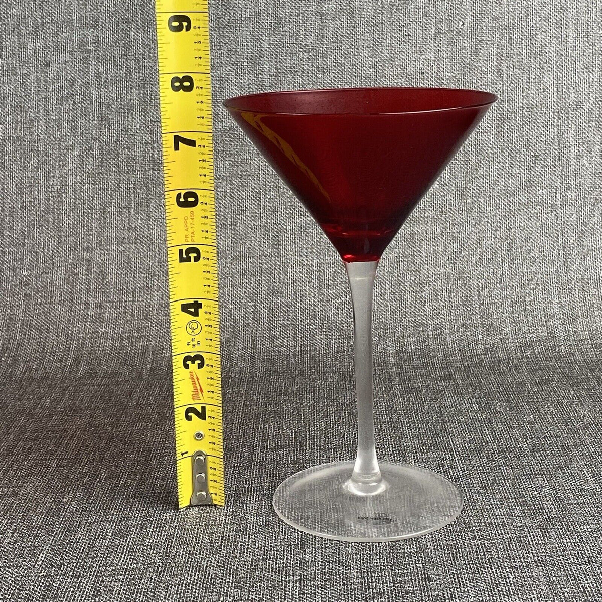 Vintage Set of 2 Red Martini Glasses, Ruby Top Clear Stems,  7.5"  inches tall