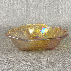 Vintage Indiana Amber Carnival Iridescent Glass Bowl 7"  Leaf and Raspberry