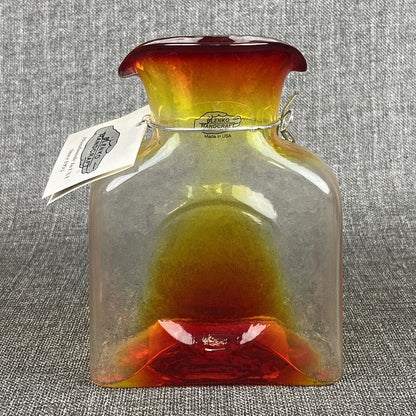 Vintage BLENKO glass Water Bottle Amberina With Original Tag