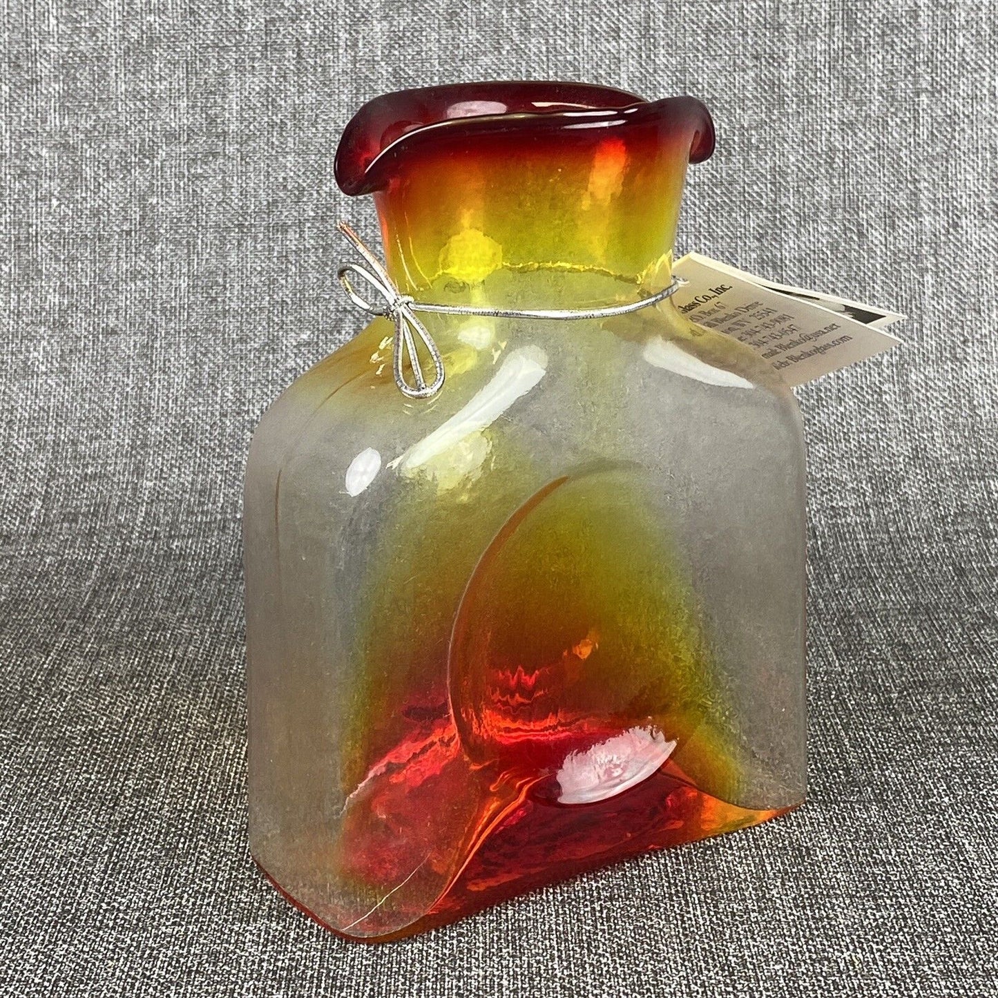 Vintage BLENKO glass Water Bottle Amberina With Original Tag