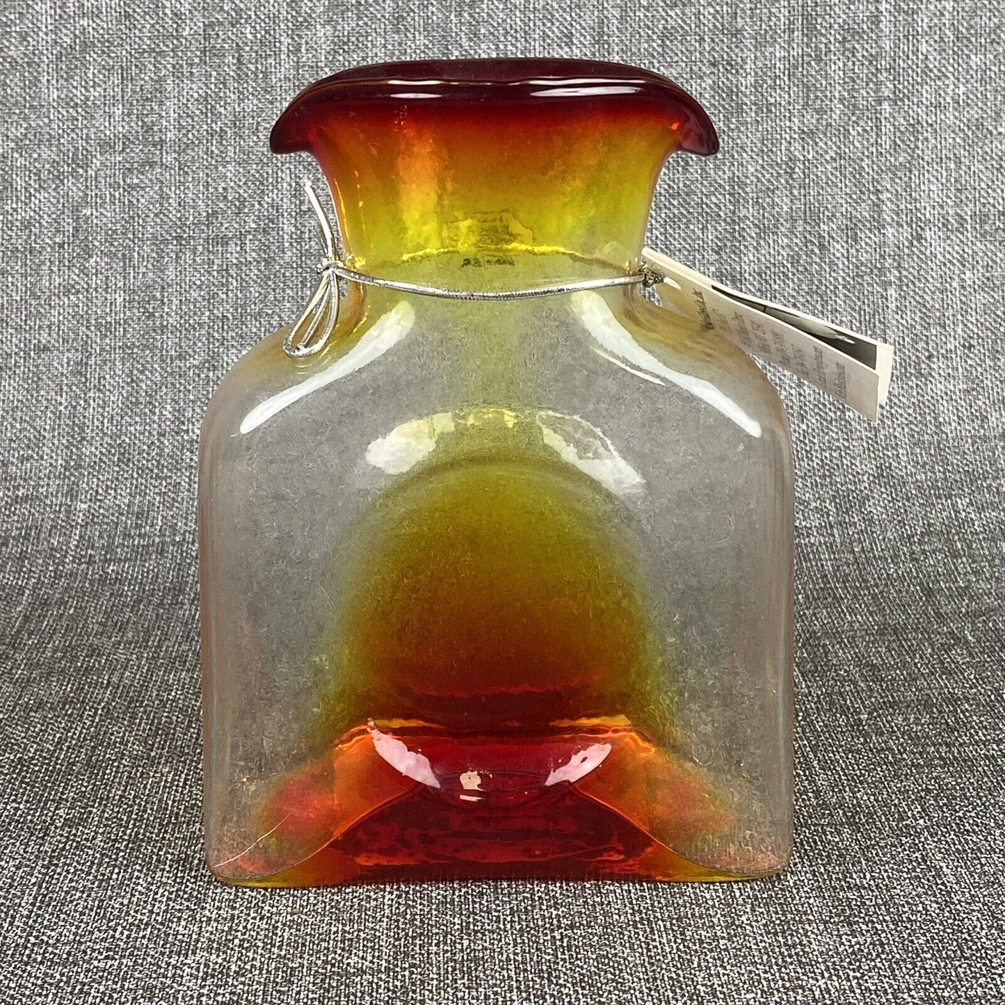 Vintage BLENKO glass Water Bottle Amberina With Original Tag