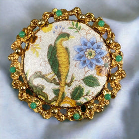 Vintage Laurentian LJM Brooch with Bird and Floral 1.5"