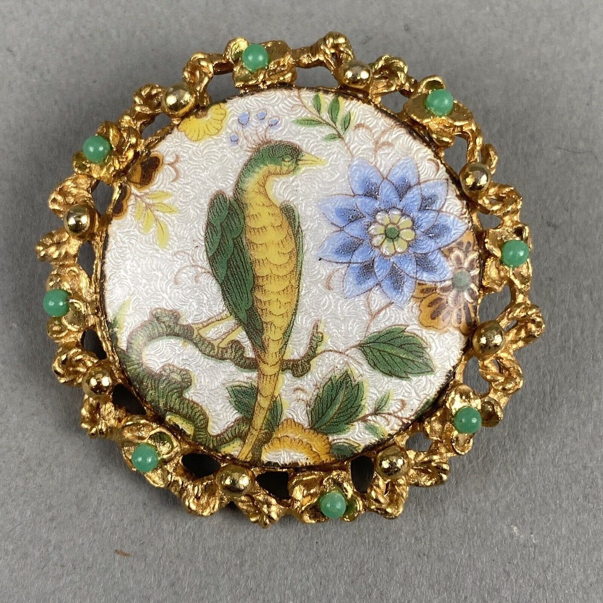 Vintage Laurentian LJM Brooch with Bird and Floral 1.5"