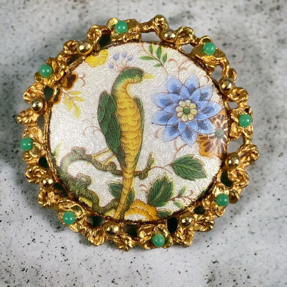 Vintage Laurentian LJM Brooch with Bird and Floral 1.5"