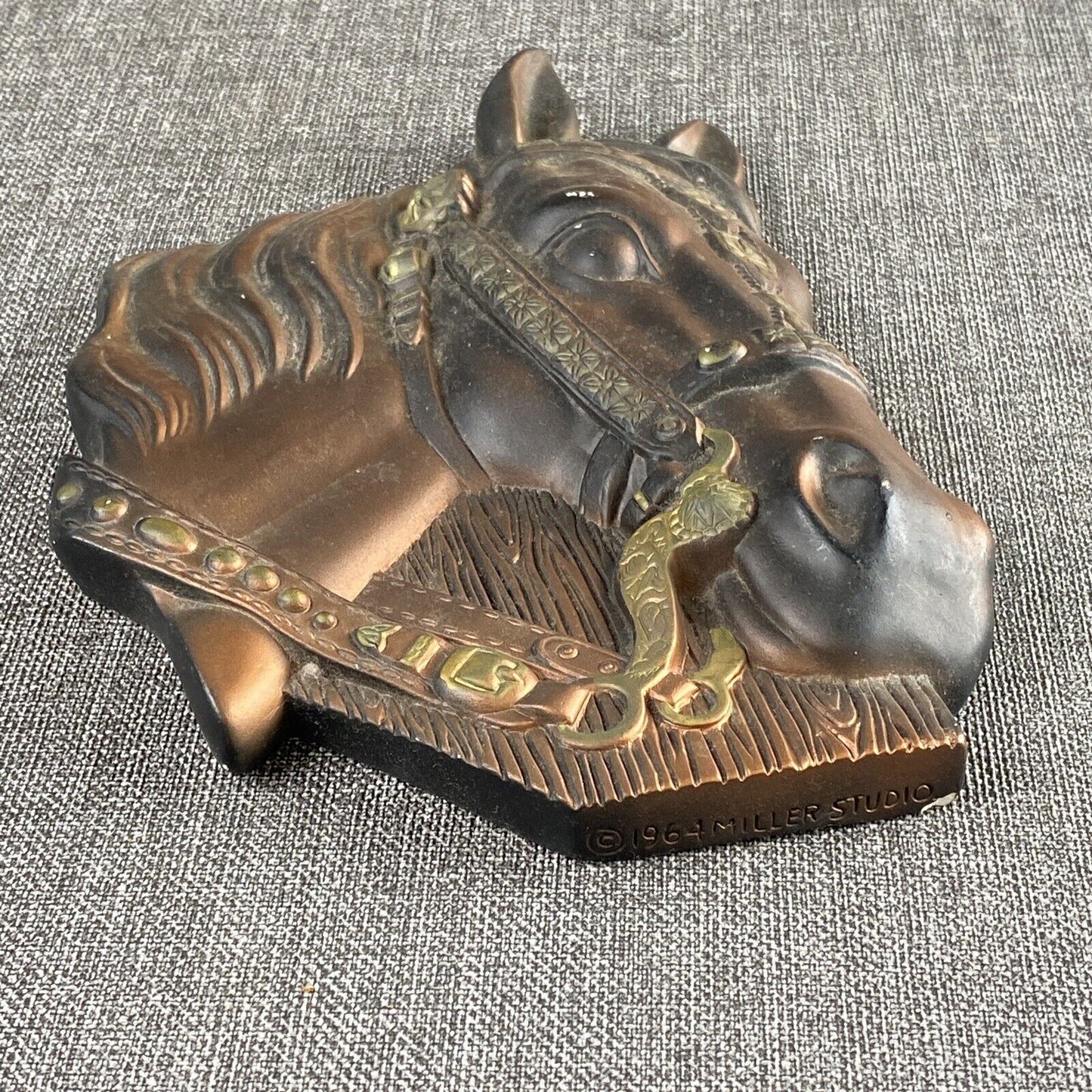 Vintage Chalkware Horse Head Bust Wall Hanging Plaque 3D 1964 Miller Studio