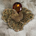 Large 2.5" Floral Brooch with Statement Amber Glass