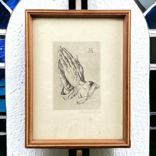 Framed Vintage Albrecht Durer Praying Hands by SIGNED 10"x7.5"