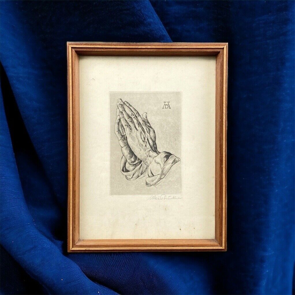 Framed Vintage Albrecht Durer Praying Hands by SIGNED 10"x7.5"