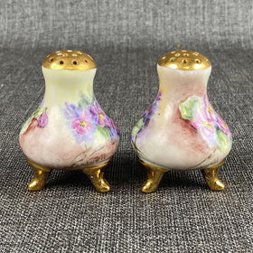 Antique SIGNED Salt Pepper Shaker Hand Painted Floral