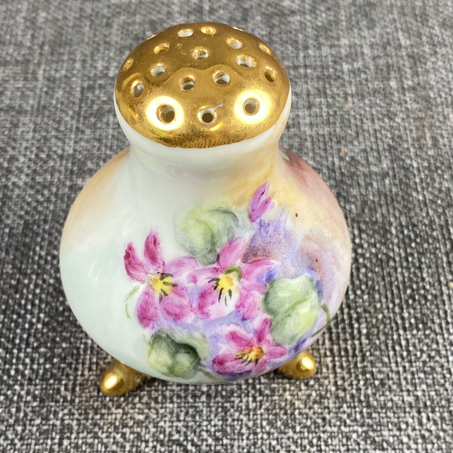 Antique SIGNED Salt Pepper Shaker Hand Painted Floral