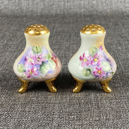 Antique SIGNED Salt Pepper Shaker Hand Painted Floral