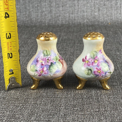 Antique SIGNED Salt Pepper Shaker Hand Painted Floral