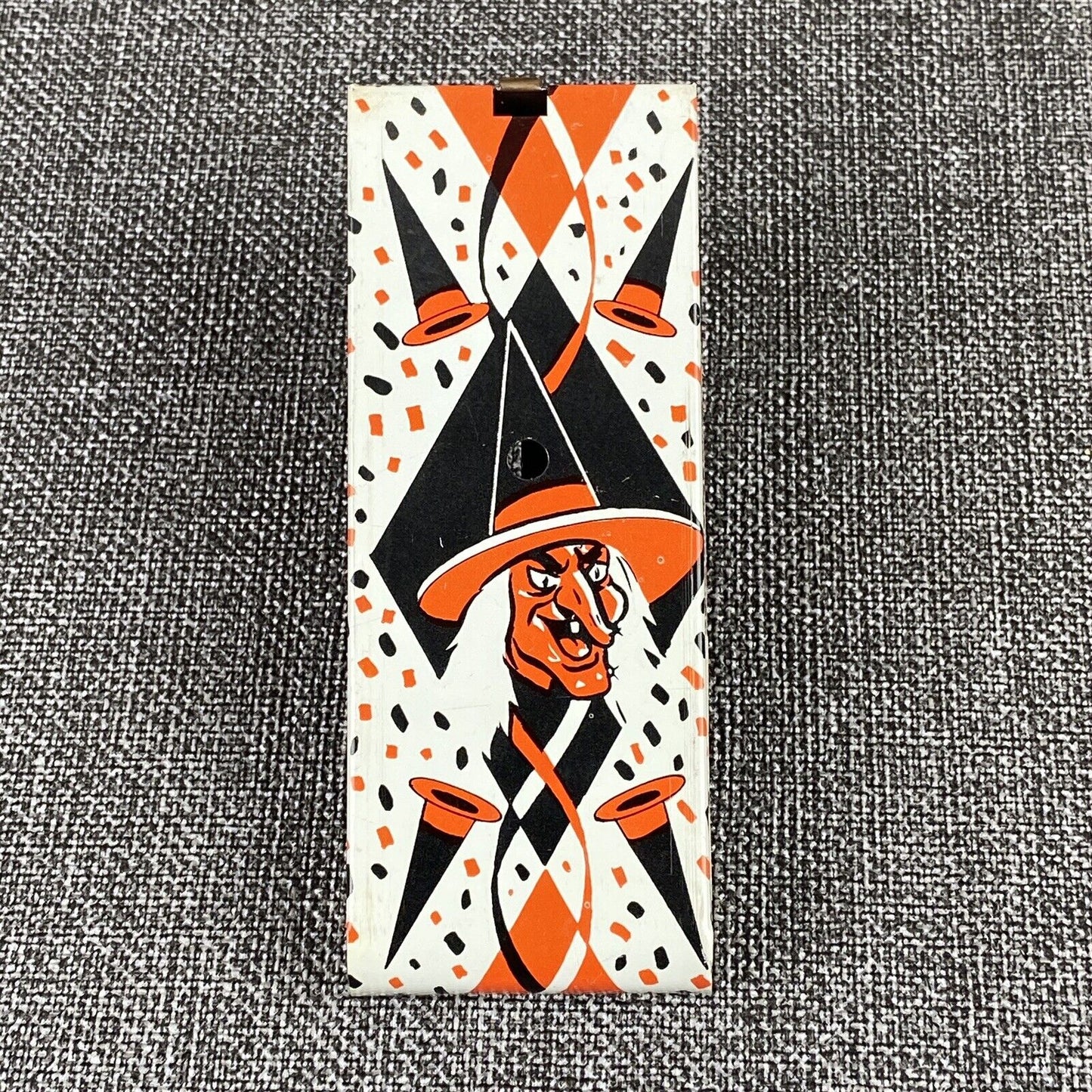 Vintage Witch Halloween Tin Litho Noisemaker 4.5"