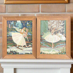 Pair of 2 Vintage paint by number ballerinas MCM  16"x12"
