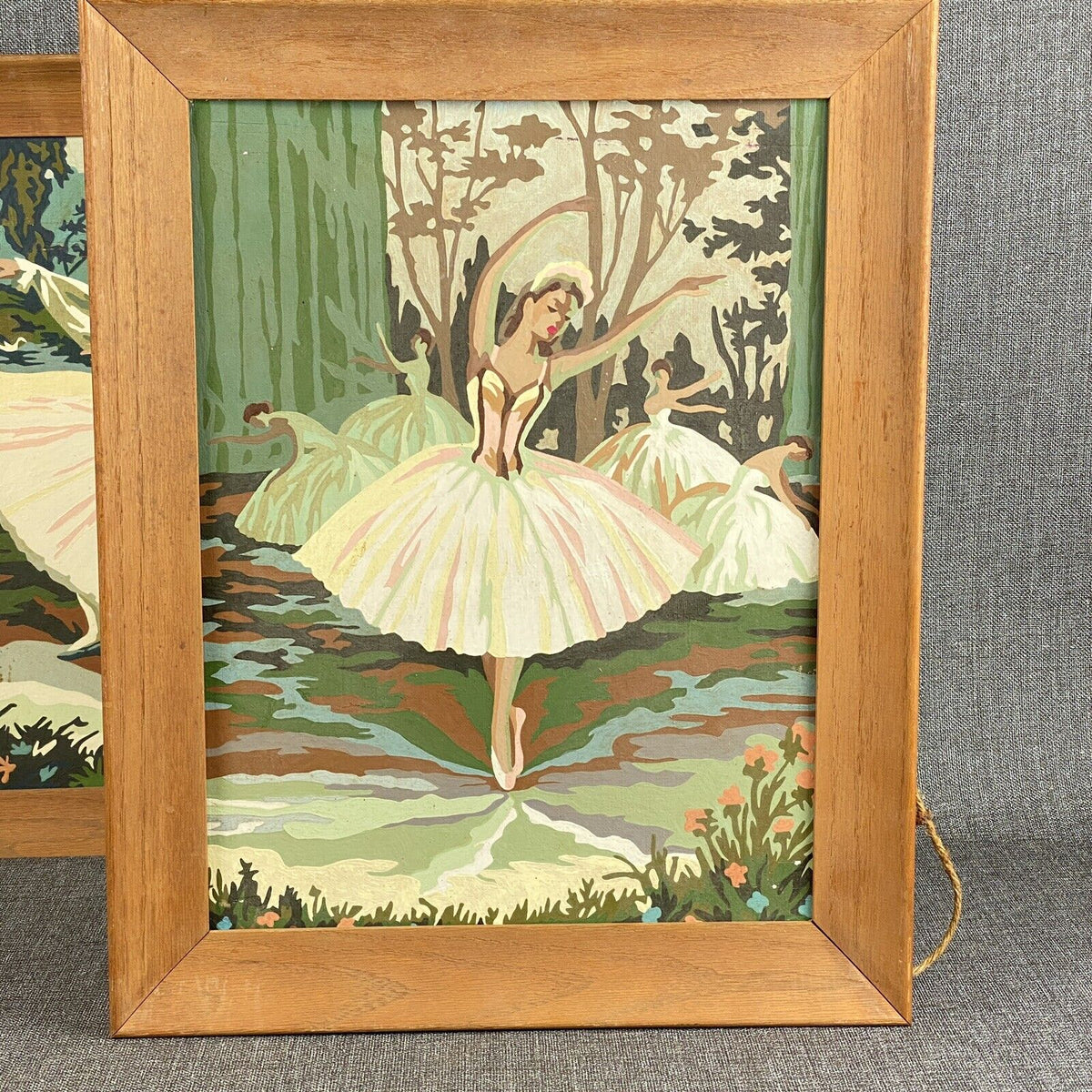 Pair of 2 Vintage paint by number ballerinas MCM  16"x12"