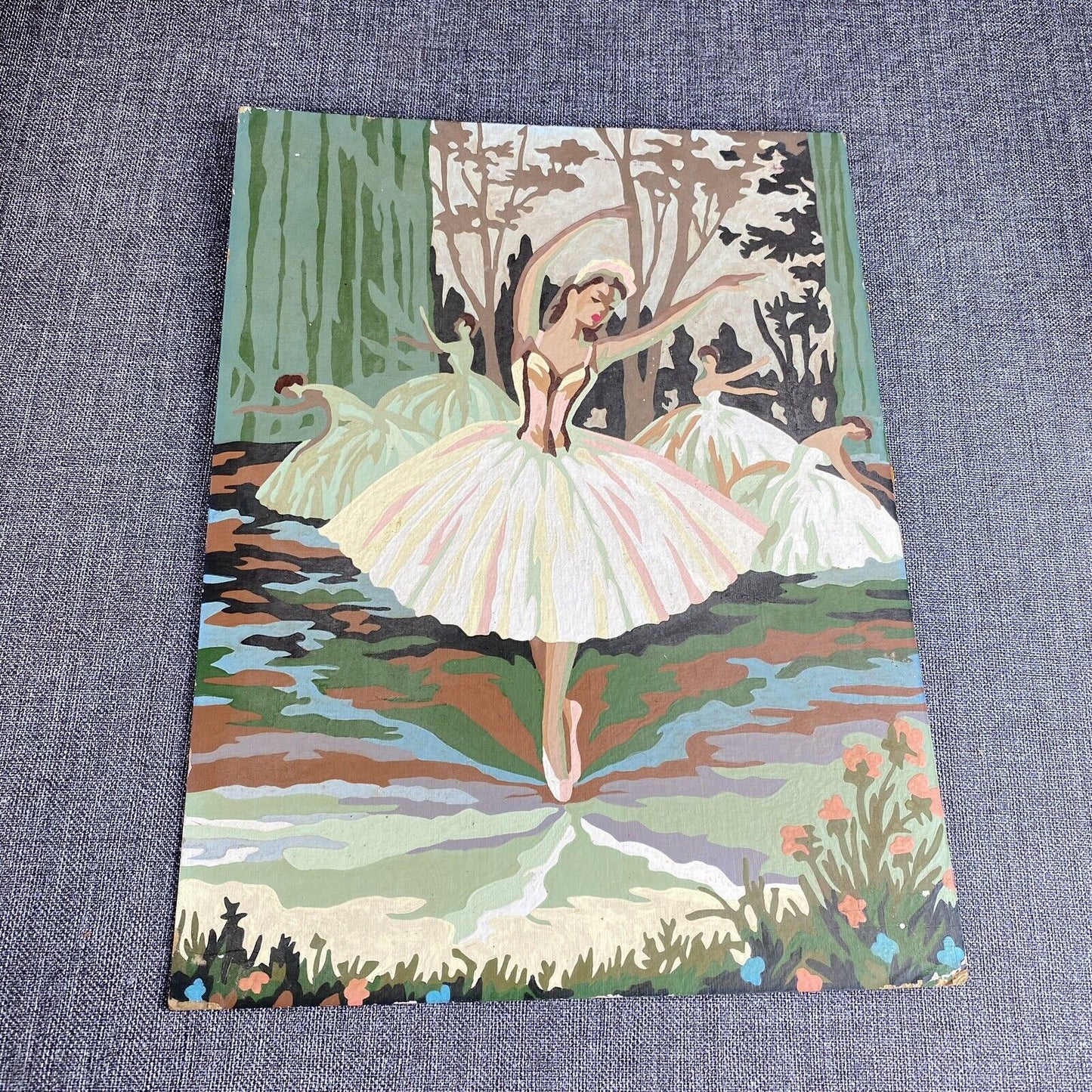 Pair of 2 Vintage paint by number ballerinas MCM  16"x12"