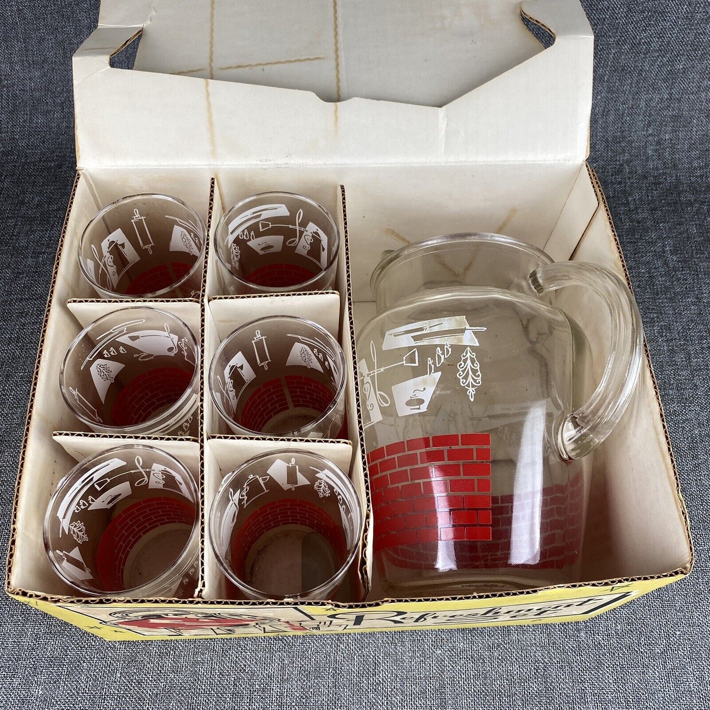 Vintage Anchorglass Seven Piece, Six Tumblers, One Pitcher Refreshment Set