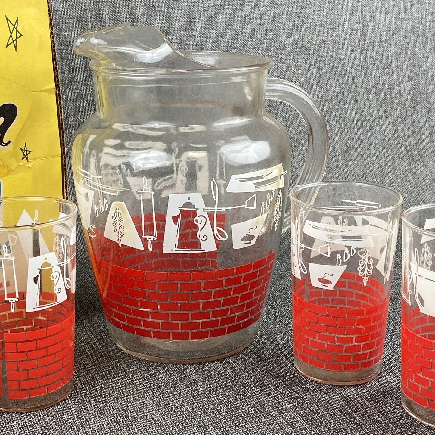 Vintage Anchorglass Seven Piece, Six Tumblers, One Pitcher Refreshment Set