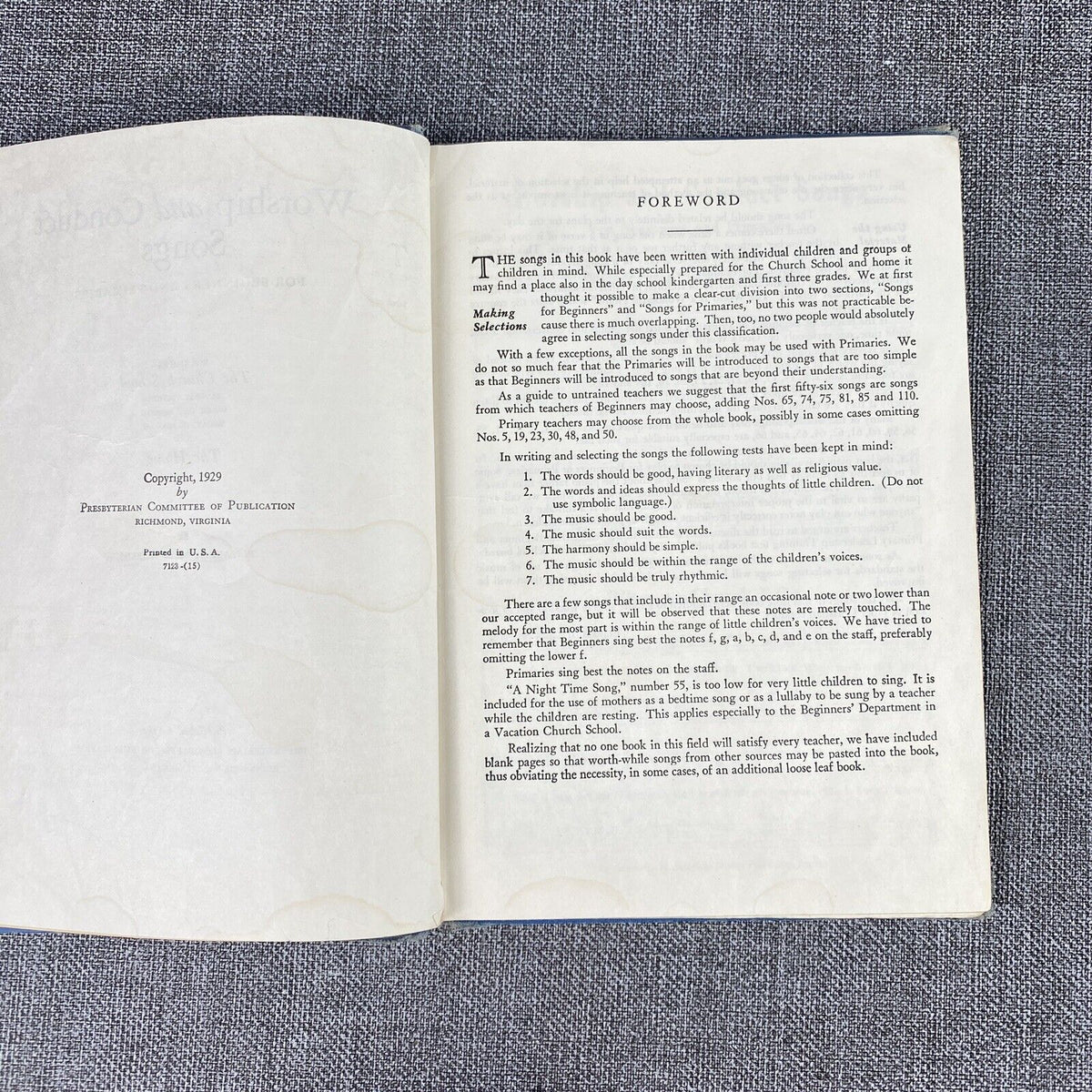 Worship & Conduct  Song for beginners and primaries Sunday Schools USA, 1929