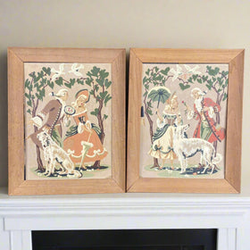Pair of 2 Vintage Paint-by-Number Courting and Dog 19"x15"
