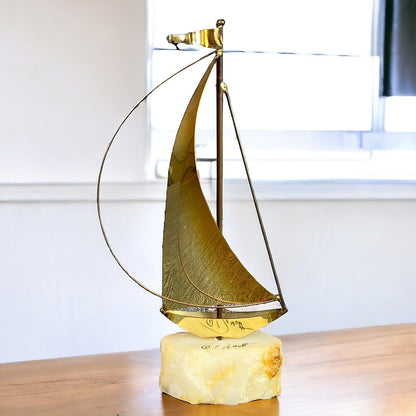 Vintage Sailboat Marble Base Mid Century Modern Signed John DeMott