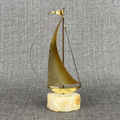 Vintage Sailboat Marble Base Mid Century Modern Signed John DeMott